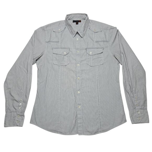 G by Guess Shirt Mens XL Gray Button Up Pinstripe Long Sleeve Pockets Western - Picture 7 of 14